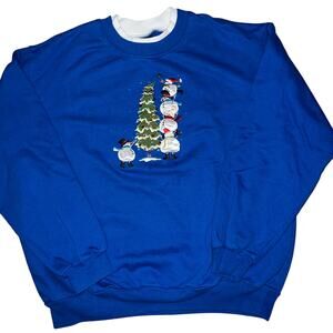 Blue winter snowman Christmas Sweatshirt Vintage women’s large trilllogy